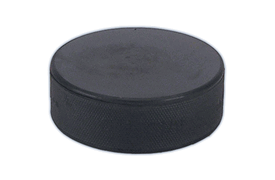 rubber disc used in ice hockey